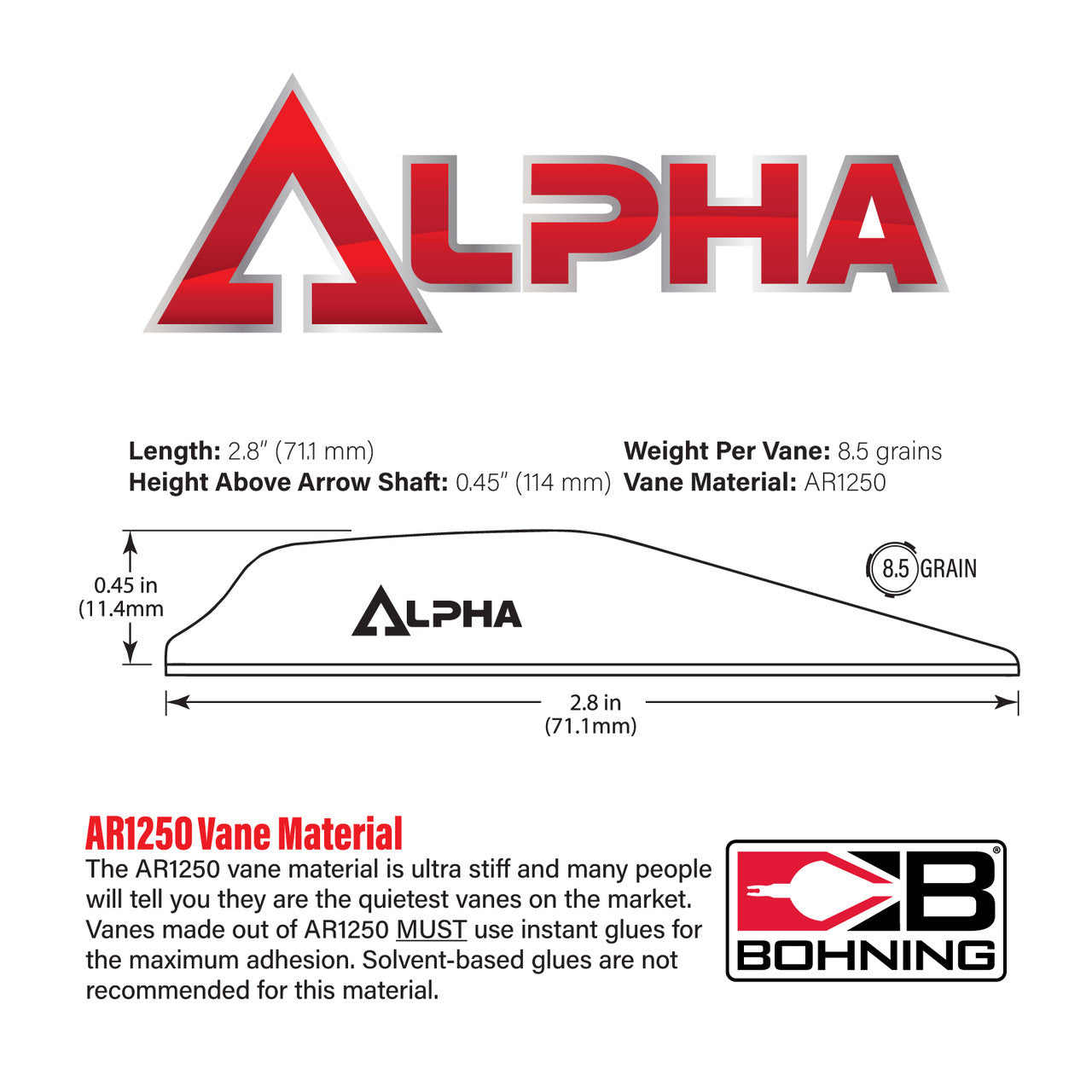 Bohning Alpha Vanes, 2.8"-Archery- Hunting, Target, Traditional-Jeff’s Specialty Sports