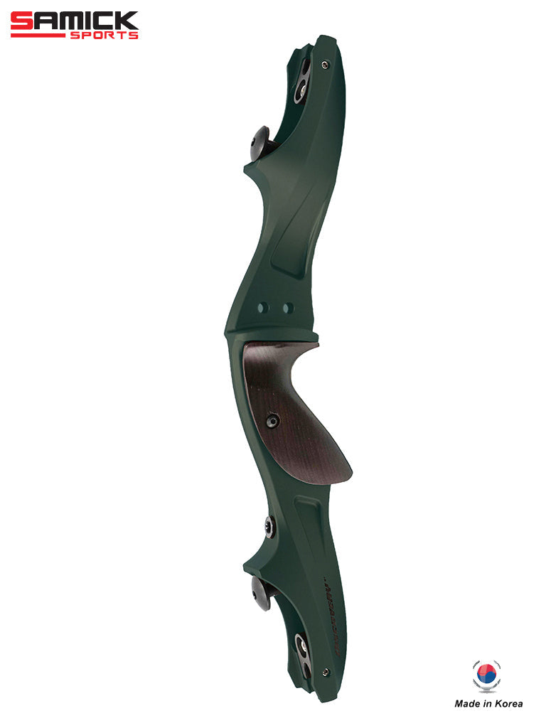 Samick Sports Discovery 17" CNC Riser - Forest Green - right-hand riser shown