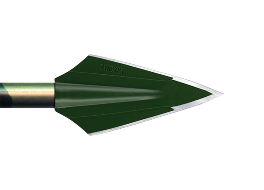 Zwickey Eskilite 2-blade glue-on broadhead, 110 grains, shown mounted on an arrow shaft