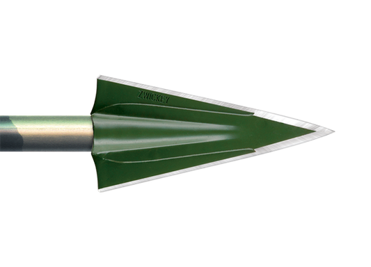 Zwickey No Mercy 2-blade glue-on broadhead, 130 grains, shown mounted on an arrow shaft