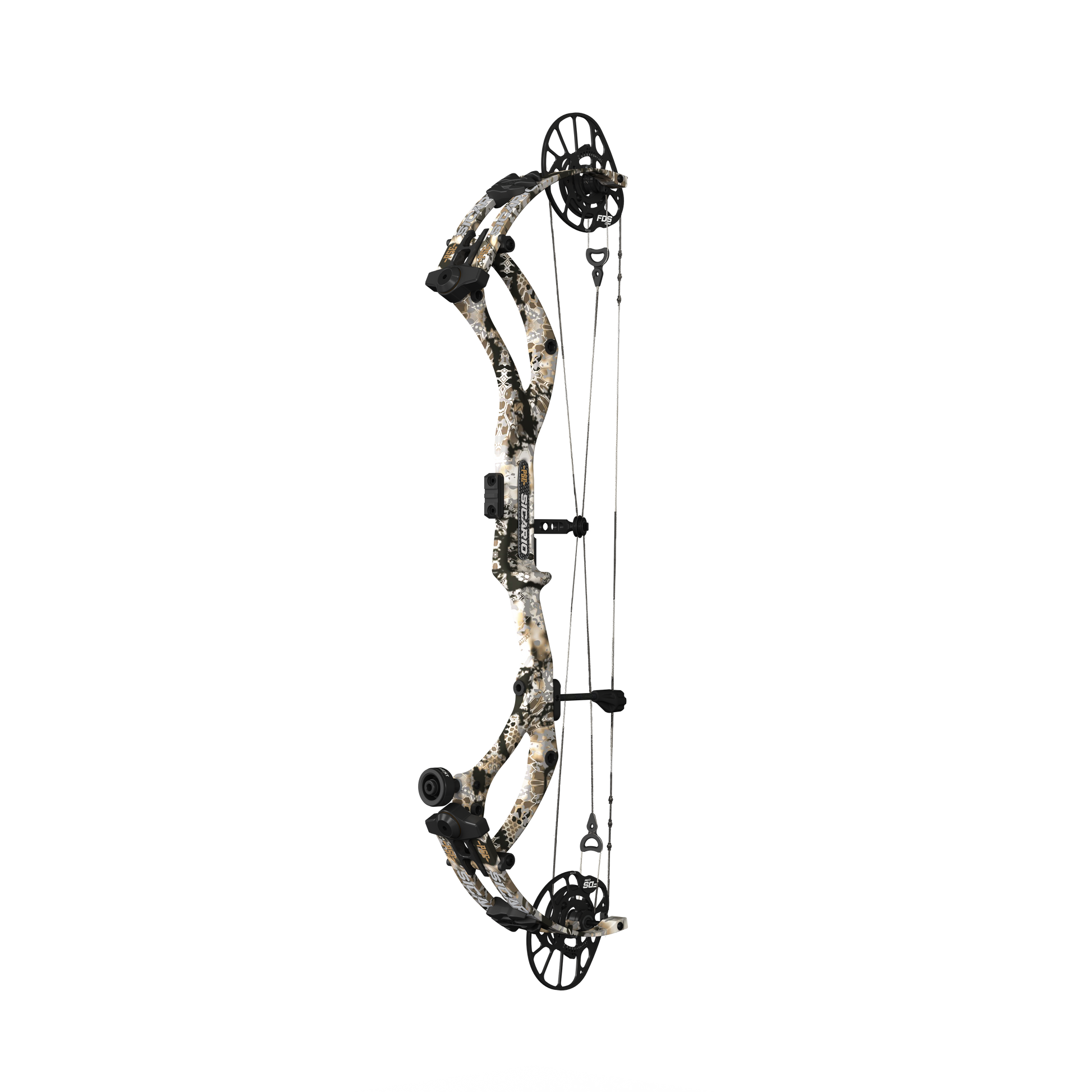 PSE Archery Sicario Carbon-FDS Compound Bow - Kryptek Skyfall - 45-degree view