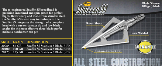 Magnus Snuffer SS Broadheads, 3pk-Archery- Hunting, Target, Traditional-Jeff’s Specialty Sports